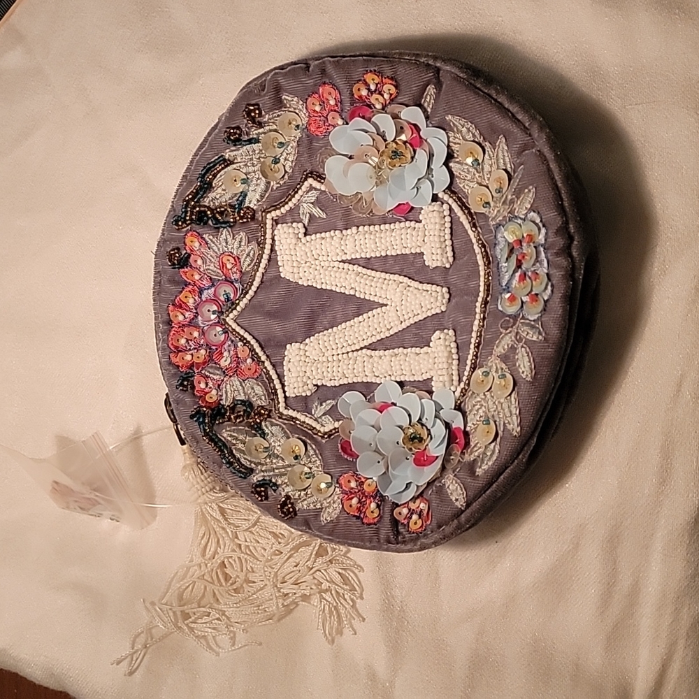 Anna Harlow Russo Anthropologie Velvet Round Small Bag Purse Beaded Sequin M NWT